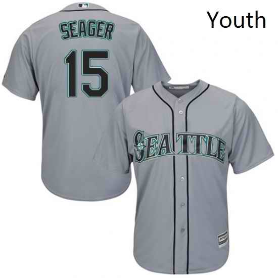 Youth Majestic Seattle Mariners 15 Kyle Seager Replica Grey Road Cool Base MLB Jersey